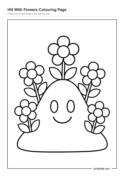 Preview of the Hill With Flowers Colouring Page printable worksheet