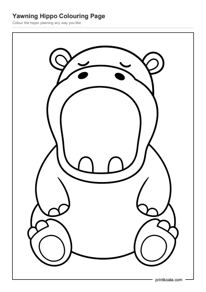 Preview of the Yawning Hippo Colouring Page printable worksheet