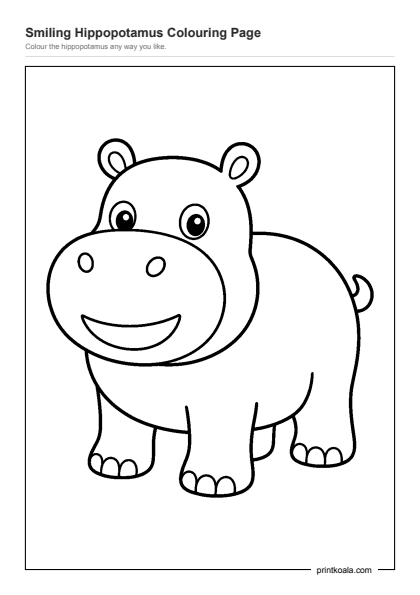 Preview of the Smiling Hippopotamus Colouring Page printable worksheet