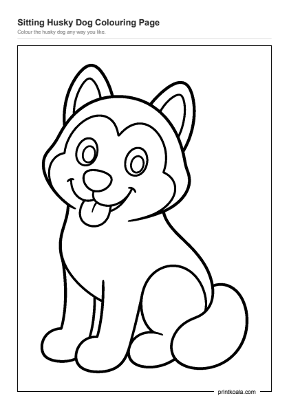 Preview of the Sitting Husky Dog Colouring Page printable worksheet