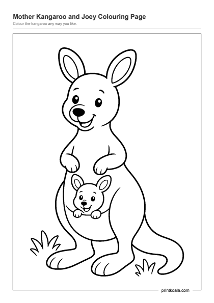 Preview of the Mother Kangaroo and Joey Colouring Page printable worksheet
