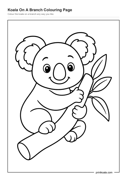 Preview of the Koala On A Branch Colouring Page printable worksheet