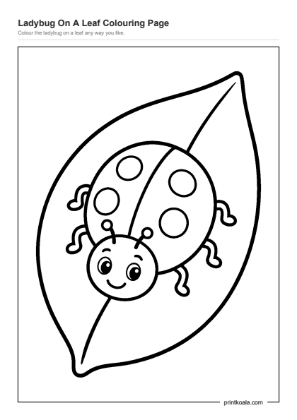 Preview of the Ladybug On A Leaf Colouring Page printable worksheet
