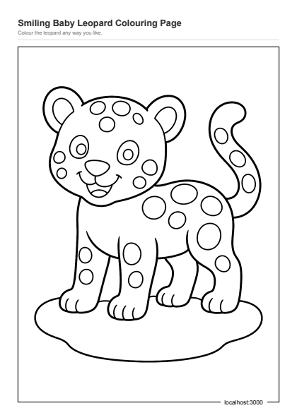 Preview of the Smiling Baby Leopard Colouring Page printable worksheet