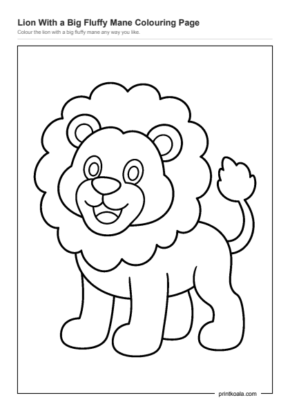 Preview of the Lion With a Big Fluffy Mane Colouring Page printable worksheet