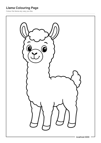 Preview of the Llama Colouring Page printable worksheet