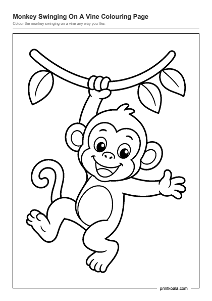 Preview of the Monkey Swinging On A Vine Colouring Page printable worksheet