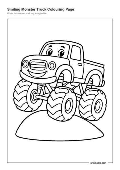 Preview of the Smiling Monster Truck Colouring Page printable worksheet