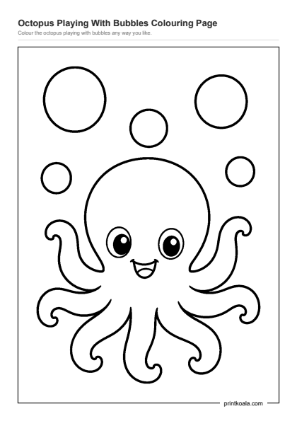 Preview of the Octopus Playing With Bubbles Colouring Page printable worksheet
