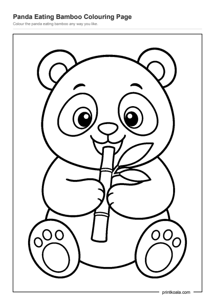 Preview of the Panda Eating Bamboo Colouring Page printable worksheet