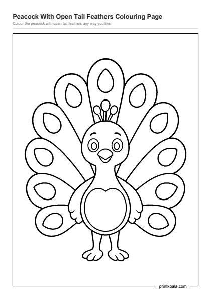 Preview of the Peacock With Open Tail Feathers Colouring Page printable worksheet