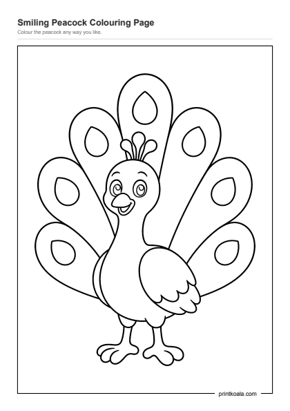 Preview of the Smiling Peacock Colouring Page printable worksheet