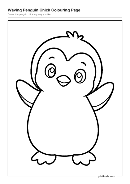 Preview of the Waving Penguin Chick Colouring Page printable worksheet