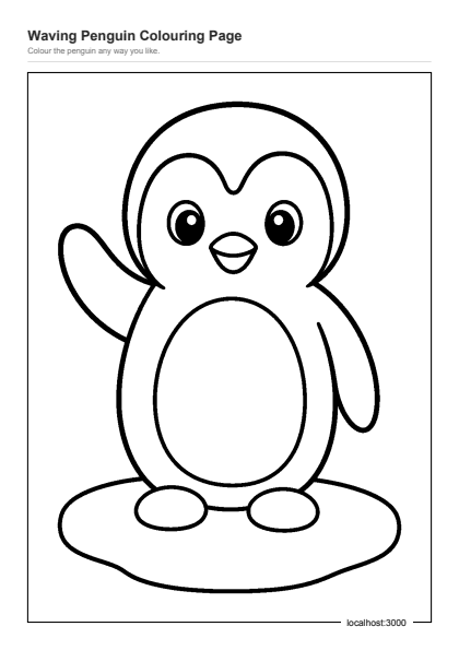 Preview of the Waving Penguin Colouring Page printable worksheet