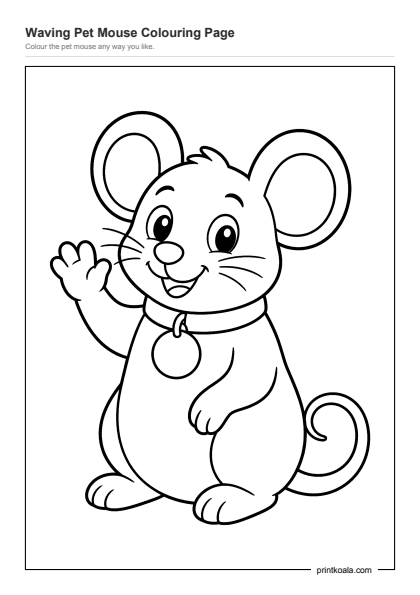 Preview of the Waving Pet Mouse Colouring Page printable worksheet