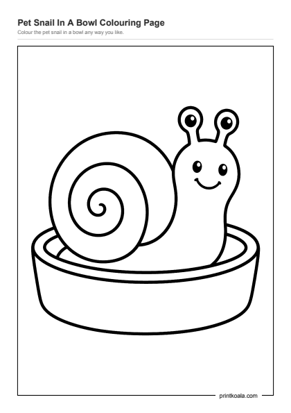 Preview of the Pet Snail In A Bowl Colouring Page printable worksheet