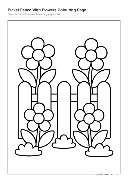 Preview of the Picket Fence With Flowers Colouring Page printable worksheet