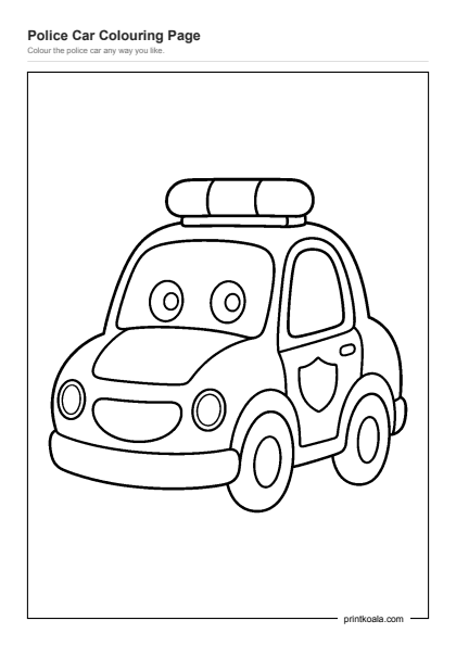 Preview of the Police Car Colouring Page printable worksheet