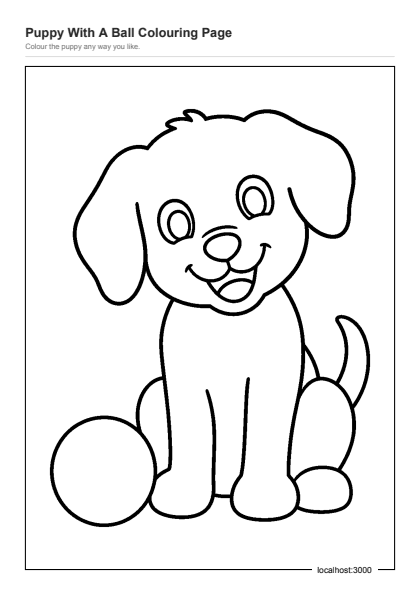 Preview of the Puppy With A Ball Colouring Page printable worksheet