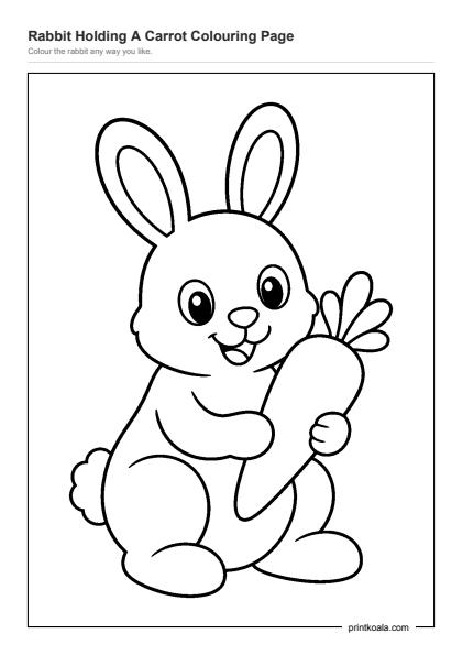 Preview of the Rabbit Holding A Carrot Colouring Page printable worksheet