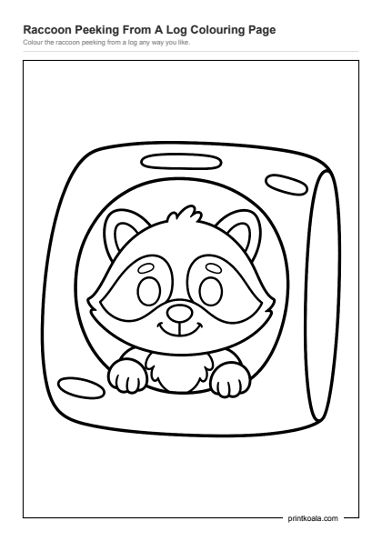 Preview of the Raccoon Peeking From A Log Colouring Page printable worksheet