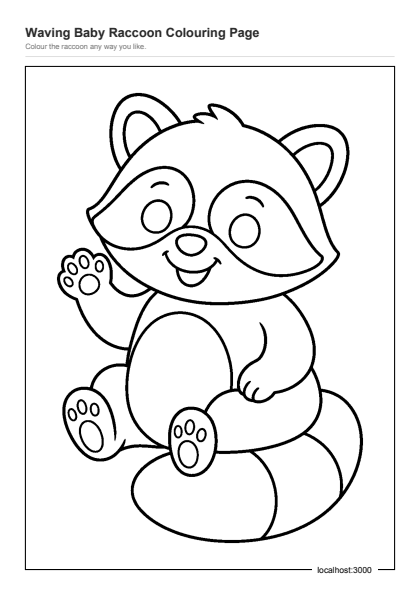 Preview of the Waving Baby Raccoon Colouring Page printable worksheet