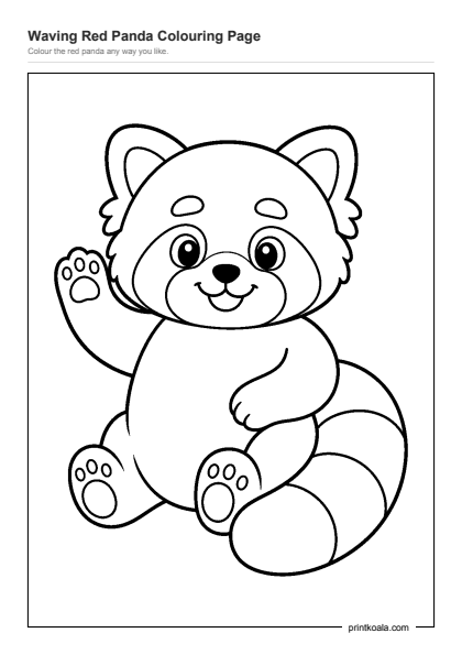 Preview of the Waving Red Panda Colouring Page printable worksheet