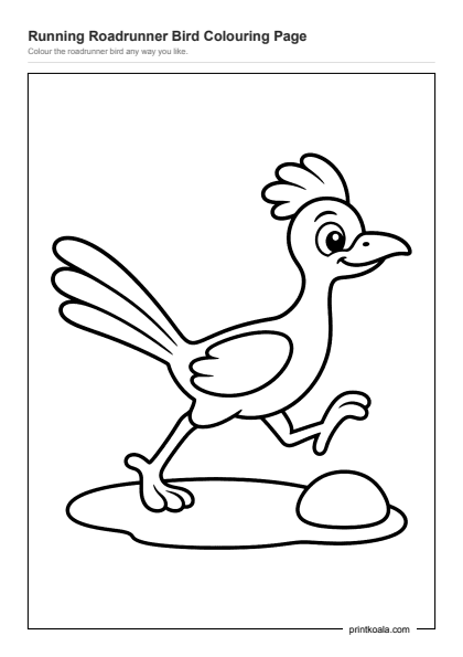 Preview of the Running Roadrunner Bird Colouring Page printable worksheet