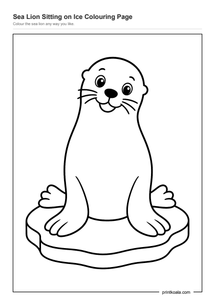 Preview of the Sea Lion Sitting on Ice Colouring Page printable worksheet