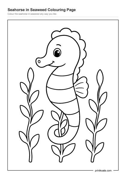 Preview of the Seahorse in Seaweed Colouring Page printable worksheet