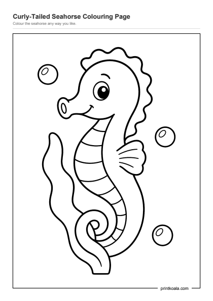 Preview of the Curly-Tailed Seahorse Colouring Page printable worksheet