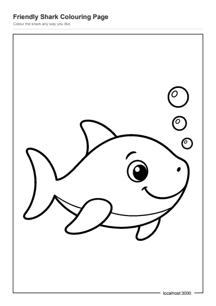 Preview of the Friendly Shark Colouring Page printable worksheet