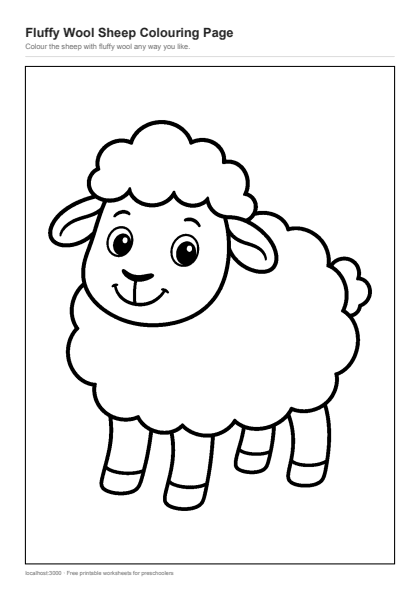 Preview of the Fluffy Wool Sheep Colouring Page printable worksheet