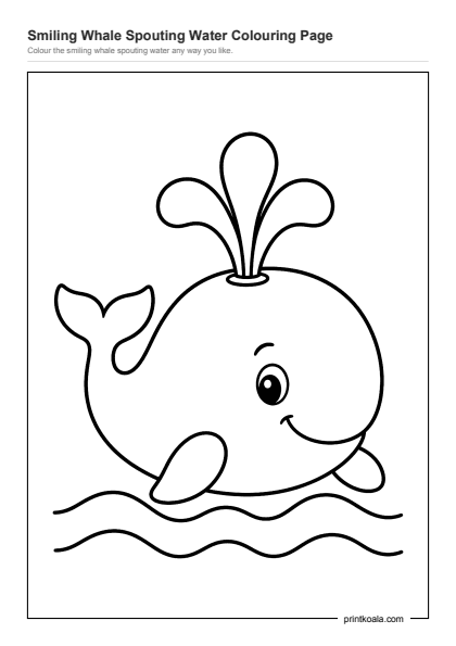 Preview of the Smiling Whale Spouting Water Colouring Page printable worksheet