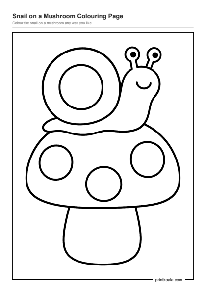 Preview of the Snail on a Mushroom Colouring Page printable worksheet