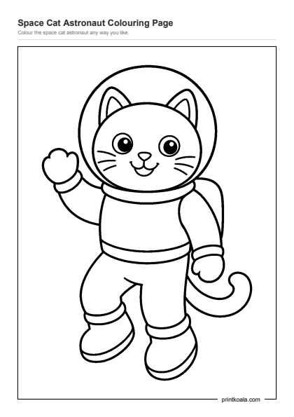 Preview of the Space Cat Astronaut Colouring Page printable worksheet