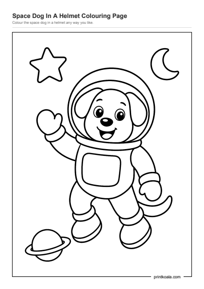 Preview of the Space Dog In A Helmet Colouring Page printable worksheet