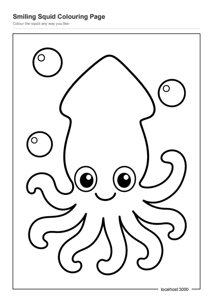 Preview of the Smiling Squid Colouring Page printable worksheet
