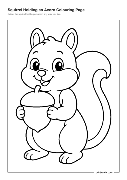 Preview of the Squirrel Holding an Acorn Colouring Page printable worksheet