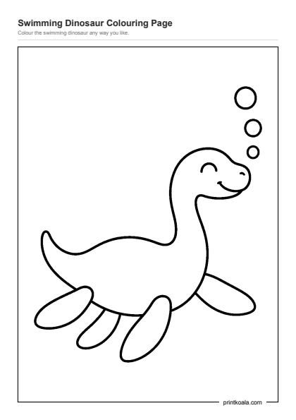 Preview of the Swimming Dinosaur Colouring Page printable worksheet