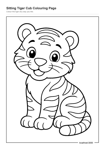 Preview of the Sitting Tiger Cub Colouring Page printable worksheet