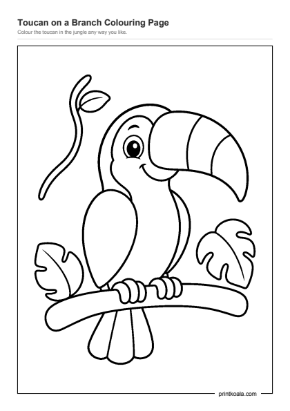 Preview of the Toucan on a Branch Colouring Page printable worksheet