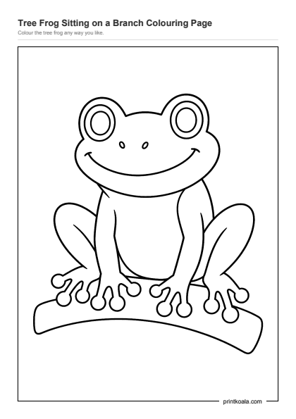 Preview of the Tree Frog Sitting on a Branch Colouring Page printable worksheet