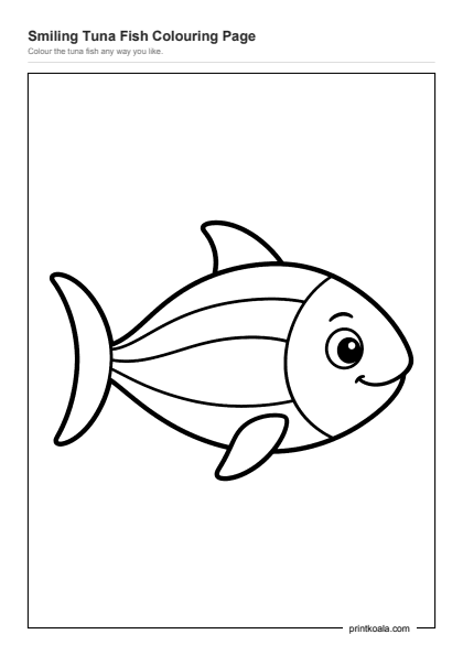 Preview of the Smiling Tuna Fish Colouring Page printable worksheet