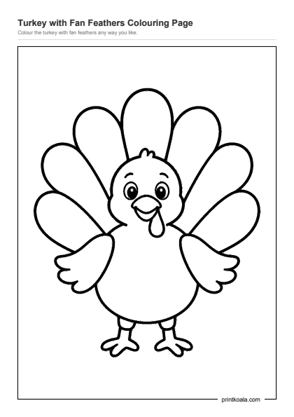 Preview of the Turkey with Fan Feathers Colouring Page printable worksheet