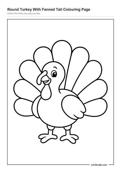 Preview of the Round Turkey With Fanned Tail Colouring Page printable worksheet