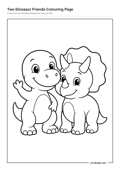 Preview of the Two Dinosaur Friends Colouring Page printable worksheet