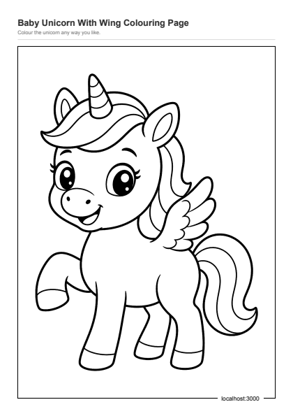 Preview of the Baby Unicorn With Wing Colouring Page printable worksheet