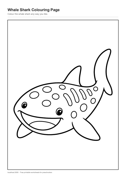 Preview of the Whale Shark Colouring Page printable worksheet