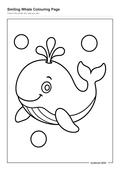 Preview of the Smiling Whale Colouring Page printable worksheet